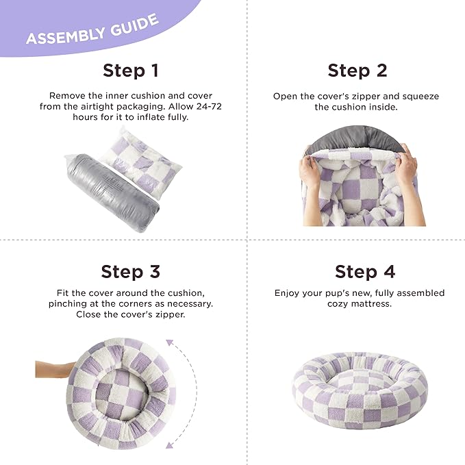 LE SURE Donut Small Dog Bed - Round Cat Beds Indoor Anti-Anxiety Calming Gift for Pets, Cute Modern Beds with Jacquard Shaggy Plush & Anti Slip Bottom, 23 Inch, Purple