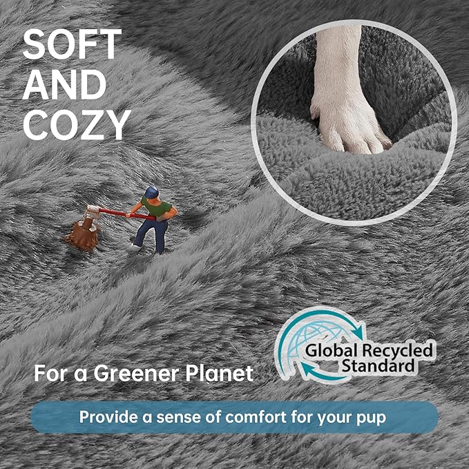 OhGeni 27 inches Calming Donut Dog & Cat Bed for Medium Pets, Warming Comfort Fluffy Short Pile Fur, Durable Machine Washable Round Bed, Cute Round Bed for Puppy and Kitten, Dark Gray