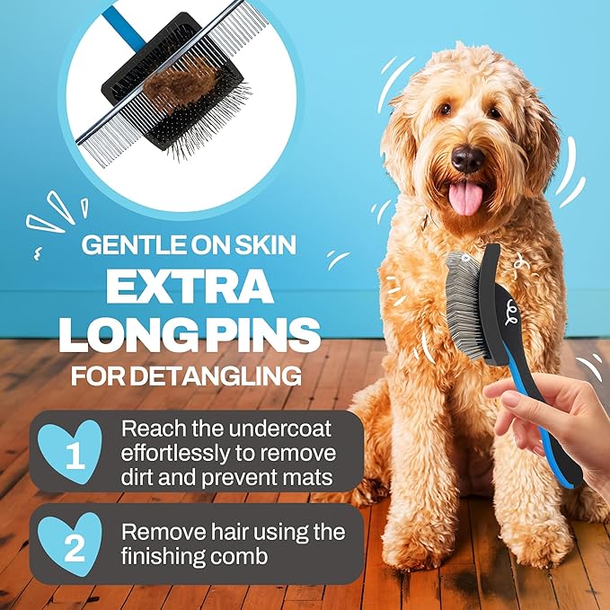 Slicker Brush for Dogs Detangler, Poodle Pin Dematting Extra Long Pin Slicker for Goldendoodle, Cockapoo, Cavapoo, Tangle-Free Grooming Shiny Coat Holiday Pet Christmas Gifts