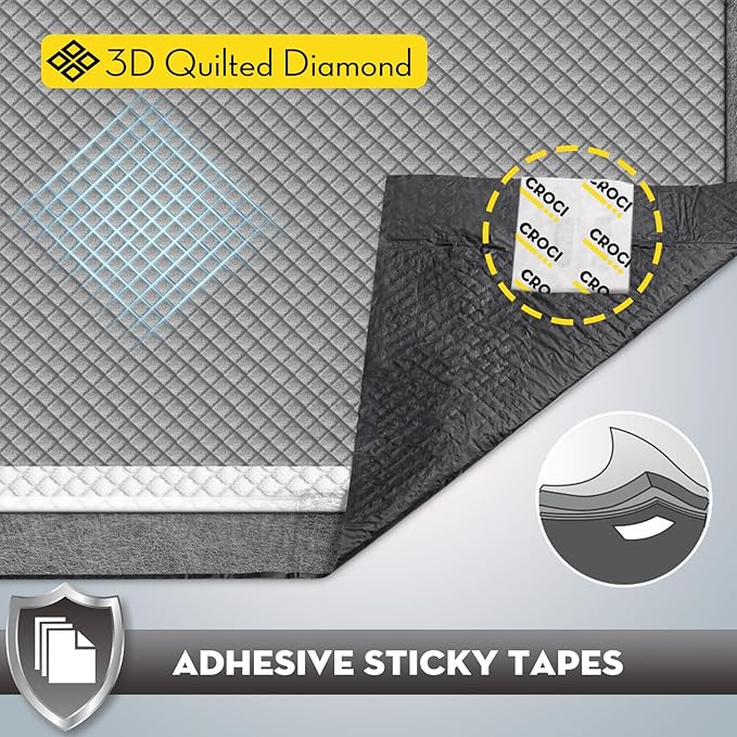 CROCI Potty Pads for Dogs XXL 30x36in, Charcoal Pet Pee Pads Odor-Control & Super Absorbent Up to 10 Cups, 6-Layer Quick Dry & Leak-Proof with Adhesive Tabs, Disposable (40 Counts)