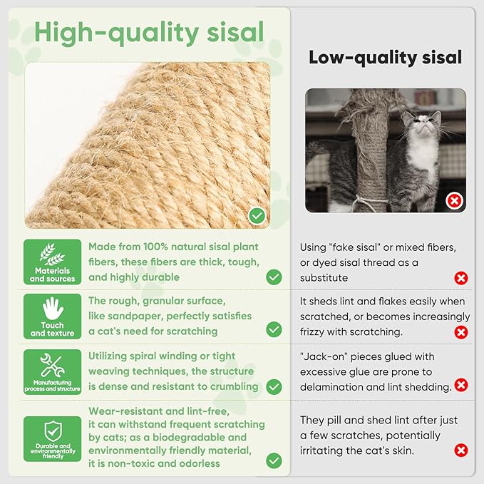 XiaZ Cat Scratching Post 34'' Tall, Heavy Duty Cat Tree Tower for Indoor Kitty with Extra Wide 15.8" Stable Base and 2 Toy Balls, Natural Sisal & Plush Fabric for Small, Medium Cats(Light Gray, 2.8in)