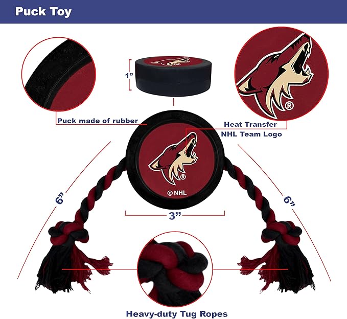 Pets First NHL Arizona Coyotes Puck Toy for Dogs & Cats. Play Hockey with Your Pet with This Licensed Dog Tough Toy Reward!