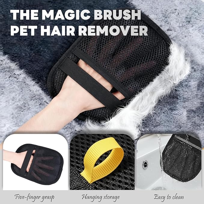 Pet Hair Removal Glove Magic Brush for Cats Dogs，Reusable Electrostatic Pet Hair Remover Gloves Supplies for Rugs Couch, lint,Carpet, Car Seat & Laundry Furniture (Gloves x 2)