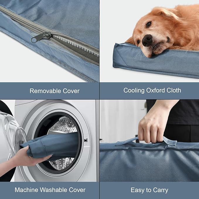 Outdoor Dog Bed for Small Dogs, Waterproof Dog Crate Bed for Medium Dogs Cats, Orthopedic Egg Crate Foam Pet Bed with Washable Removable Oxford Cover, Blue
