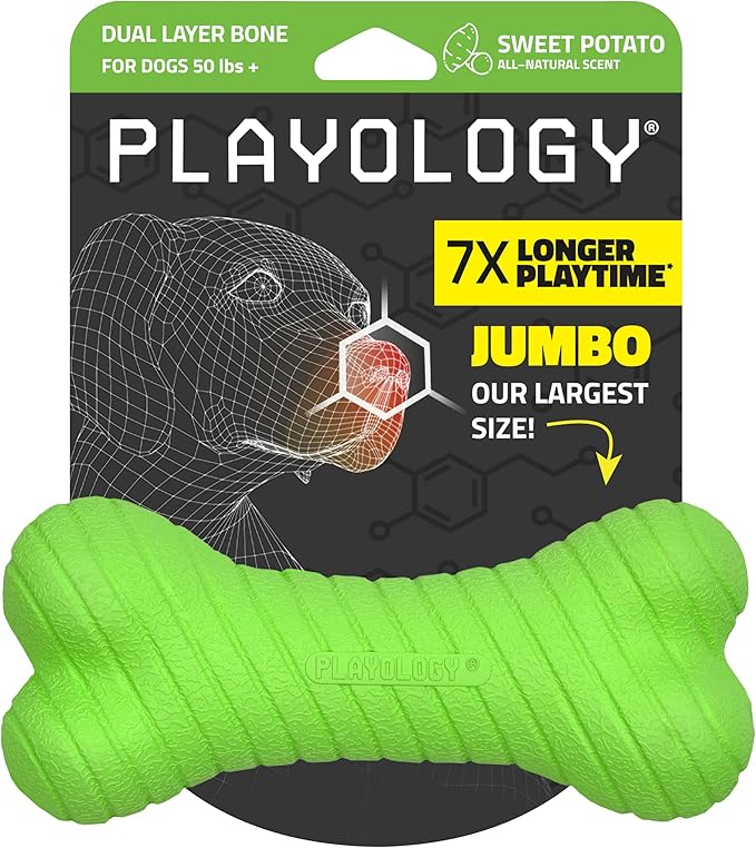 Playology Dog Toys | Dual Layer Bone Durable Chew Toy Bone for Dogs | Jumbo Sweet Potato Scented Toy - Easy to Clean and Made from Non Toxic Materials