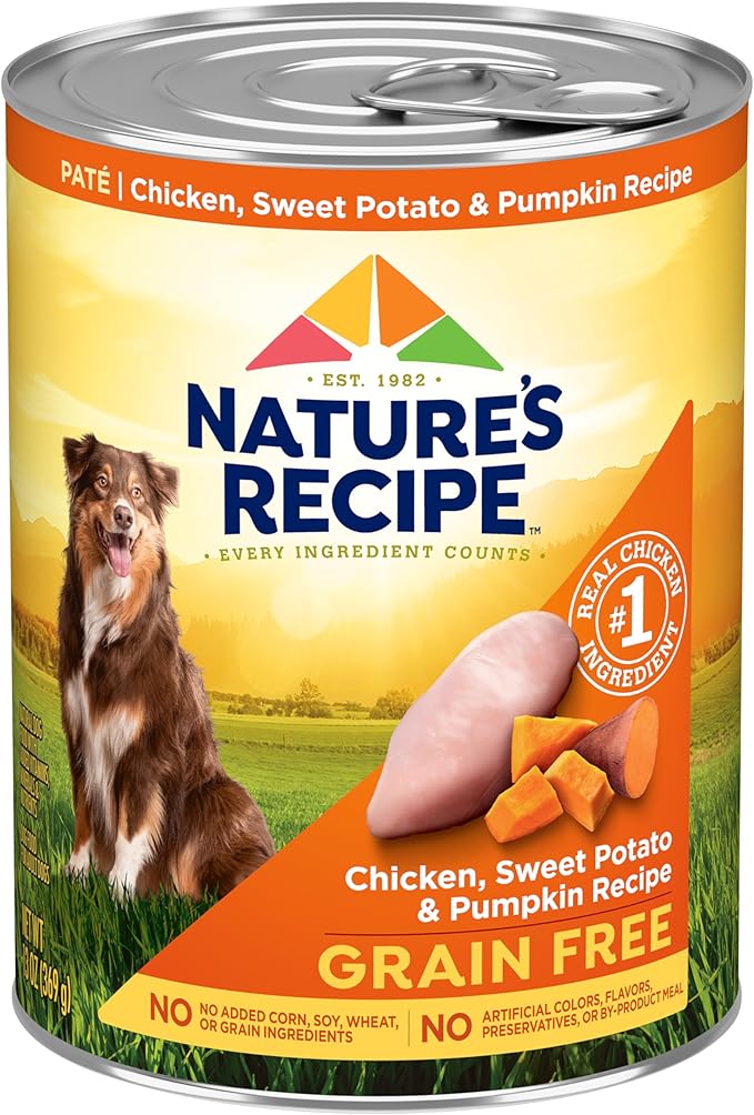 Nature’s Recipe Grain Free Wet Dog Food Chicken, Sweet Potato, and Pumpkin Recipe, 13 oz. Can (Pack of 12)