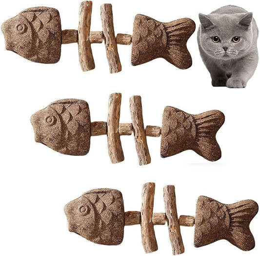 Purrident - Fix Cat Dental Health - Natural Dental Chew for Cats, Fishbone Shape Cat Teething Toy with Catnip, Durable Feline Tooth Care Tool for Indoor & Adult Cats (3PCS-B)