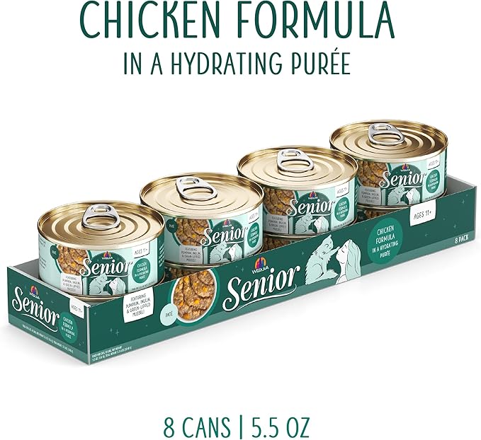 Weruva Senior Cat Food, Chicken in a Hydrating Purée, 5.5oz Can, Pack of 8