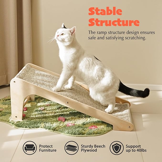 PETKARAY Sisal Cat Scratcher Ramp, L Shaped Scratching Post and Scratch Pad for Indoor Cats, Wall Furniture Protector(Chevron)