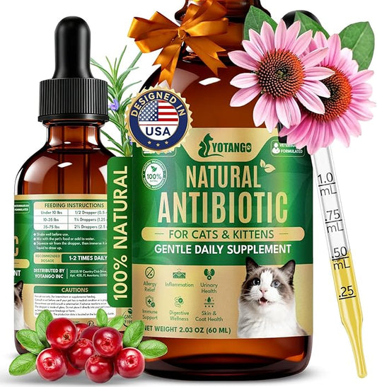 YOTANGO Natural Antibiotics for Cats, Cat Antibiotics for UTI & Itch Support, Immune, Digestive, Allergy, Skin & Coat Support for Cats and Kittens, for All Ages & Breeds (Chicken Flavor-60ml)