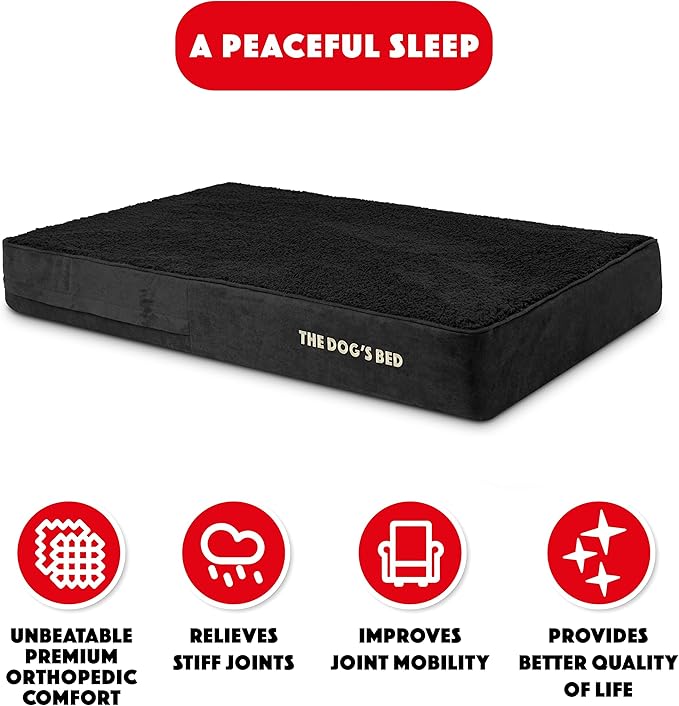 The Dog’s Bed Orthopedic Memory Foam Dog Bed, XXL Black Plush, Pain Relief for Arthritis, Hip & Elbow Dysplasia, Post Surgery, Lameness, Supportive, Waterproof Washable Cover, Veterinary Approved