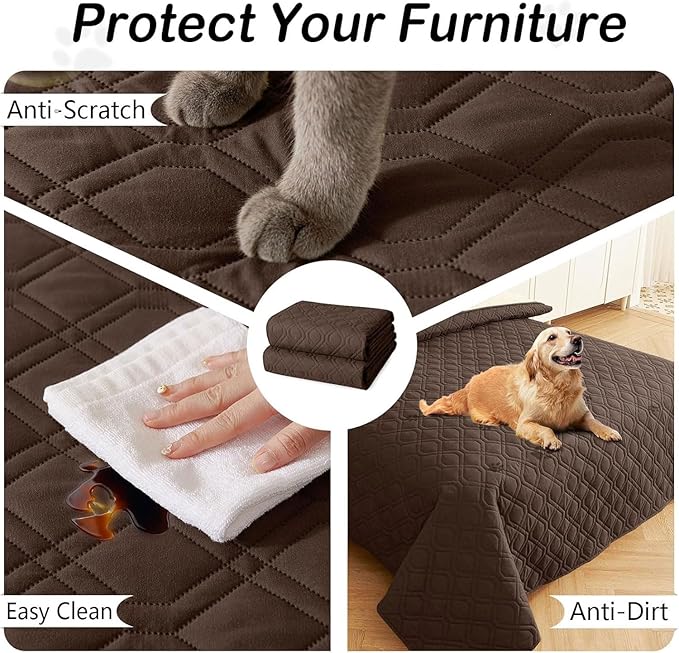 hyha Waterproof Dog Bed Blanket, Soft Pet Blankets, Waterproof Couch Cover for Dogs, Reversible Sofa Covers Washable for Furniture (40x80 Inch, Chocolate/Beige)