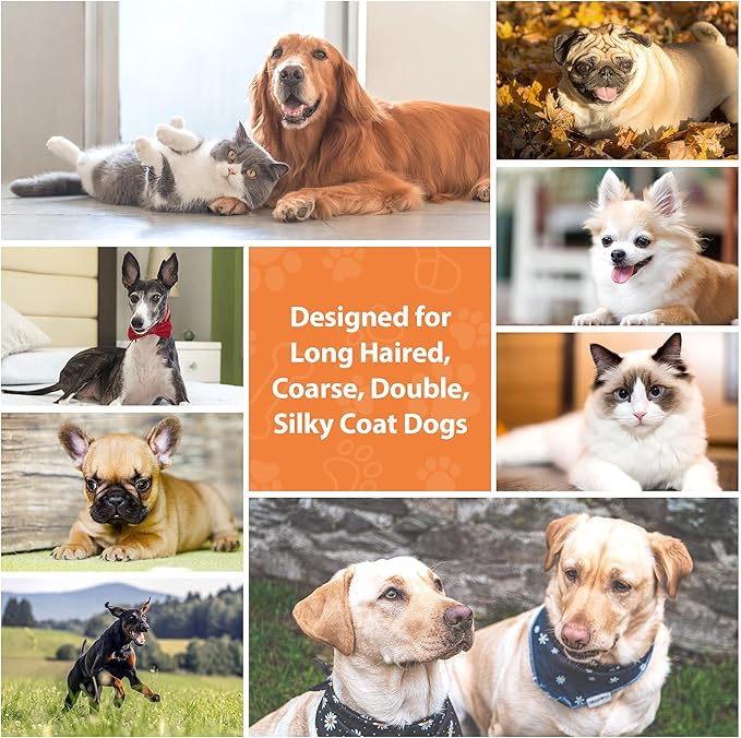 Dog Brush for Long Haired Dogs, 27mm Extra Long Metal Pin Dog Deshedding Brush and Comb Set, Short Haired Shedding Grooming Detail Pets Brush Set with Rubber Handle