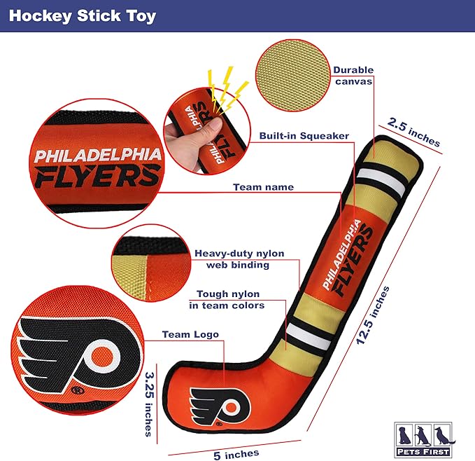 Pets First NHL Philadelphia Flyers Stick Toy for Dogs & Cats. Play Hockey with Your Pet with This Licensed Dog Tough Toy Reward!