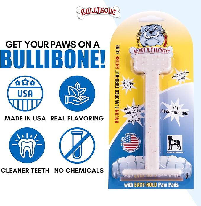 Bullibone Nylon Dog Chew Toy for Aggressive Chewers - Dental Hygiene Bone with Bacon Flavor, Durable Tough Chew Toys for Small Dogs, Indestructible Dog Bone - Single