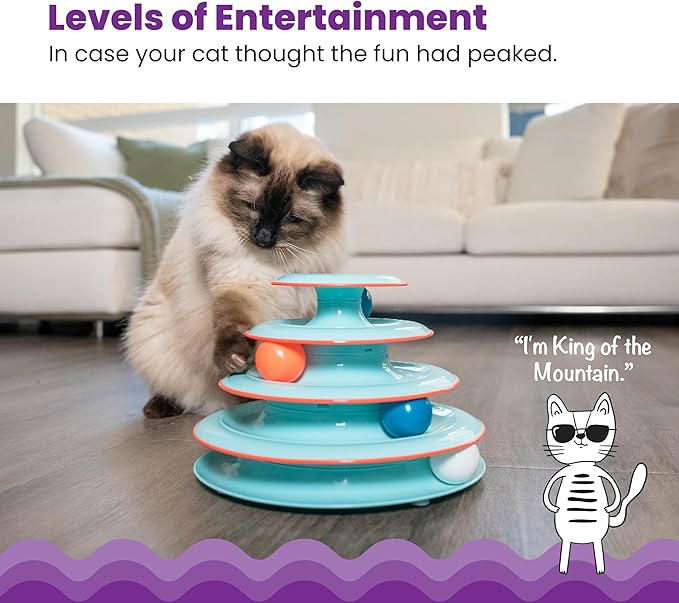 Catstages Chase Meowtain 4-Tier Interactive Cat Track Toy – 4 Spinning Balls, Non-Slip Base, Ideal for Indoor Cats, Blue