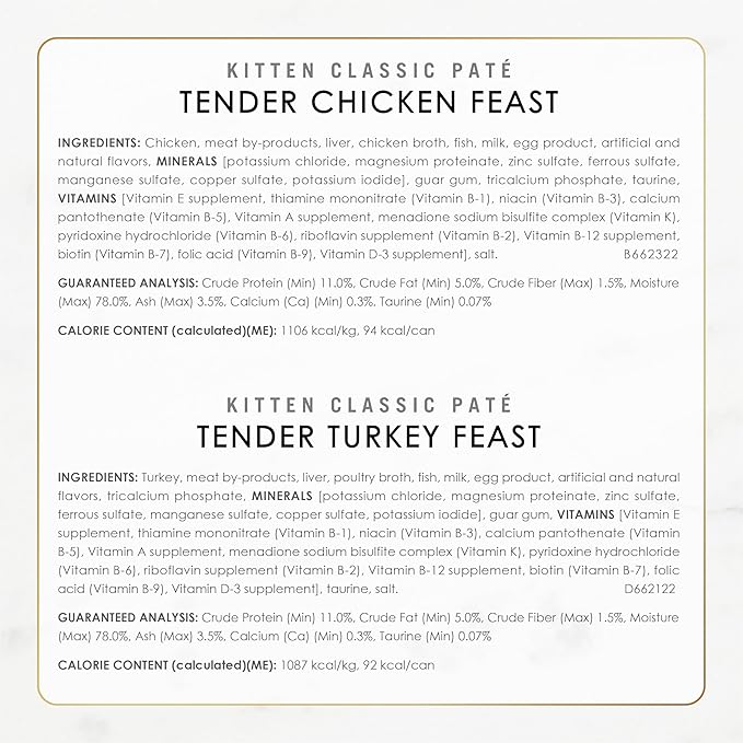 Purina Fancy Feast Tender Ocean Whitefish, Turkey, Chicken and Salmon Feasts Wet Kitten Food Variety Pack - (Pack of 24) 3 oz. Boxes