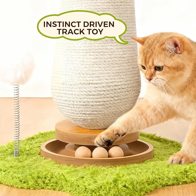 Cat Scratching Post for Indoor Cats,Cat Toys Scratcher Sisal Cat Scratch Posts for Kittens Adults with Interactive Track Ball & Spring Toy
