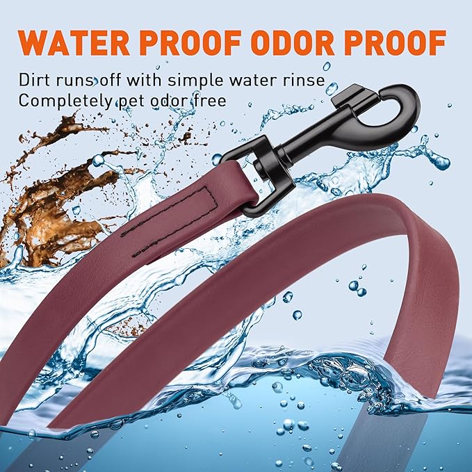 Dogline Biothane Waterproof Dog Leash Strong Coated Nylon Webbing with Black Hardware Odor-Proof Easy to Clean High Performance for Small or Large Dogs Made in USA 4 or 6 ft Lead, Merlot Burgundy