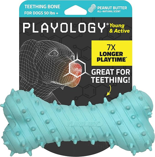 Playology Dog Toys | Puppy Toy Teething Bone Designed for Young & Active Dogs | Jumbo Peanut Butter Scented Toy Made from Non Toxic Materials