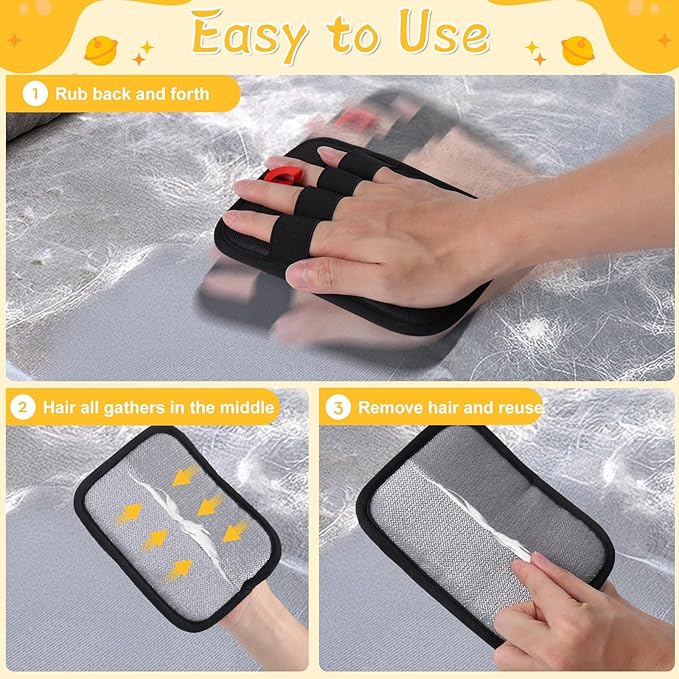 2PCS Pet Hair Removal Glove - Reusable Pet Hair Remover Glove for Cats & Dogs, Electrostatic Gloves Pet Hair Remover for Couch, Carpet, Furniture, Car, Bedding, Easy Cleaning & Grooming Tool (Small)