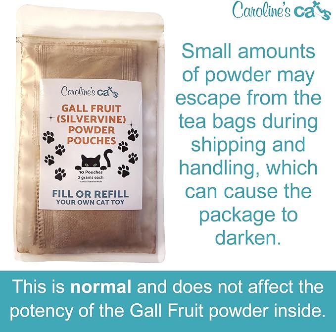 Caroline's Cats Silvervine Powder Packets for Cat Toys - Gall Fruit Refill Pouches More Potent Than Catnip Replacements for Flapping Bird, Flopping Fish, and More