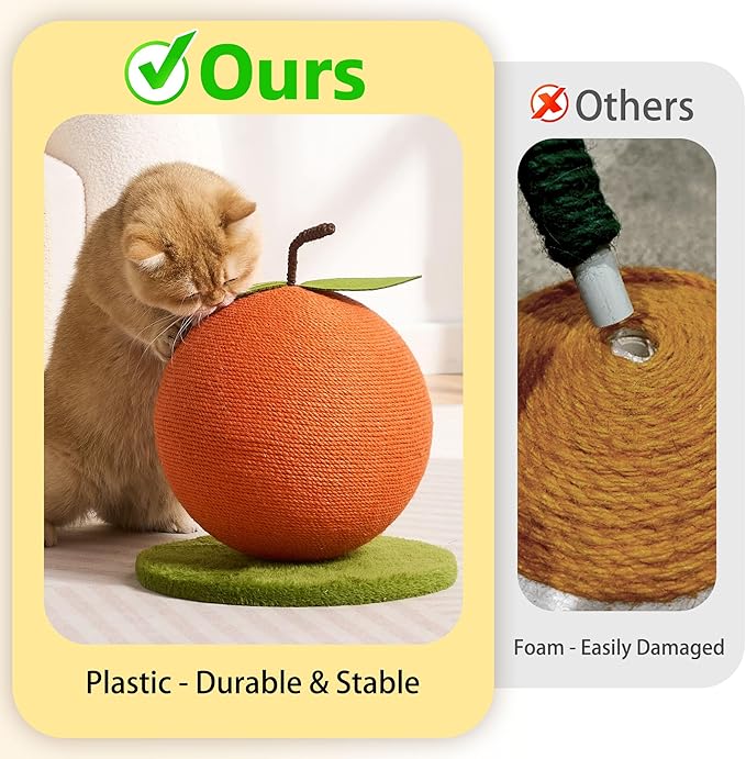 Orange Cat Scratching Post, Cute Cat Scratcher with Sisal Rope, Cat Scratch Post for Indoor Adult Cat and Kitten, Cat Scratching Ball