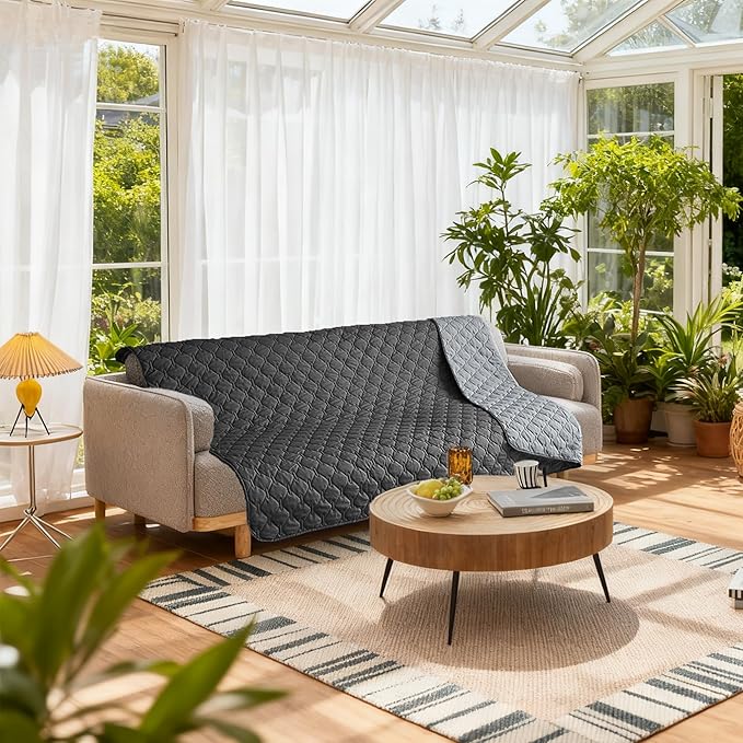 gogobunny 100% Double Sided Waterproof Dog Blanket Soft Pet Bed Cover Reversible Protect Furniture Couch Sofa Car for Puppy Large Dog Cat (Dark Charcoal/Light Charcoal, 82x82 Inch (Pack of 1))