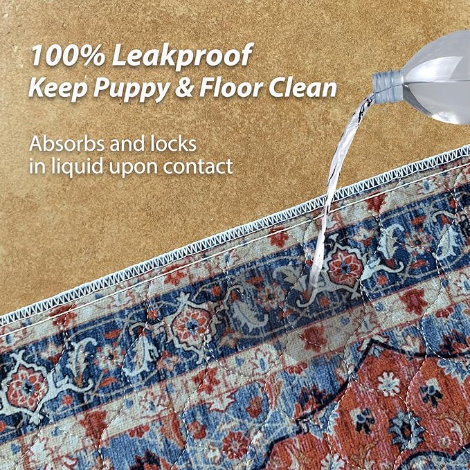 nunubaby Washable Pee Pads for Dogs, Stylish, Non-Slip and Leak-Proof Pee Pads. Reusable Potty Pads for Dogs for Crates and Floors.(Red/Floral, 54" x54" )