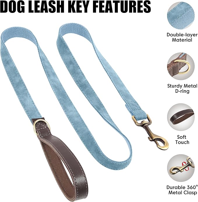 Didog PU Leather Dog Leash for Small Dogs 4.5ft, Soft Padded Handle Faux Leather Dog Leashes for Medium Dogs, Walking and Training Leashes for Large Dogs,Denim Blue
