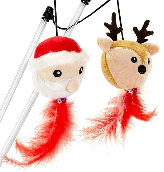 Giftable World Holiday Plush Pet Toy Fun for Christmas Designs Cat Play Toy (Reindeer & Santa Wand)
