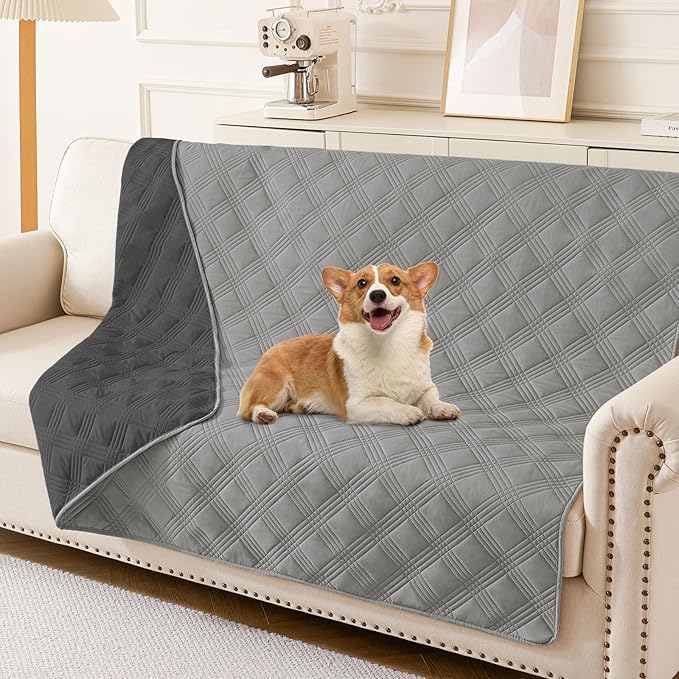 hyha Waterproof Dog Blanket, Reversible Pet Bed Blanket, Soft Sofa Couch Cover for Dogs Washable, Waterproof Pet Couch Covers for Sofa Puppy Cats Furniture Protector(68"x82", Grey/Dark Grey)