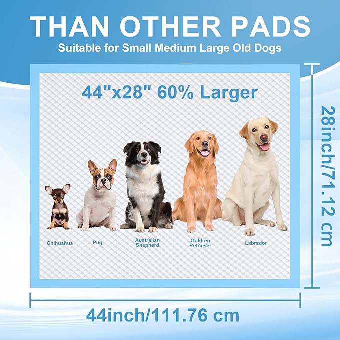 Puppy Pee Pads for Dogs 28"x44" 40 Count, Dog Pee Pads Extra Large, Leak-Proof & Super Absorbent, Thicken Disposable Potty Pads Puppy Training Pads for Cats Rabbits