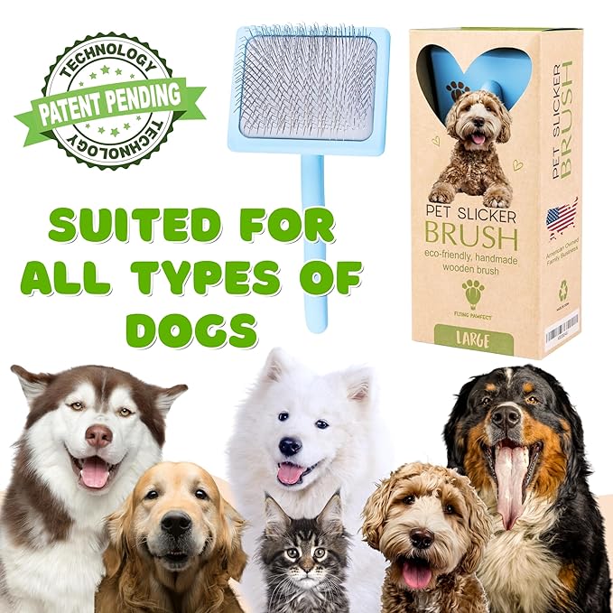 Pet Slicker Brush With Soft Massage Grooming Stainless Steel Pins - For Dematting, Shedding Fur, and Undercoat - Ideal Gift for Professional Pet Groomers - Long Slicker Brush