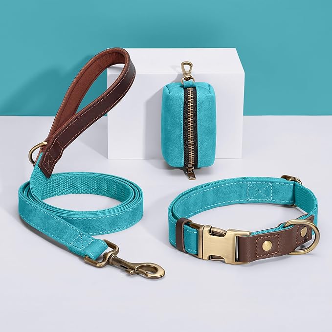 Didog PU Leather Dog Leash for Small Dogs 4.5ft, Soft Padded Handle Faux Leather Dog Leashes for Medium Dogs, Walking and Training Leashes for Large Dogs,Light Blue