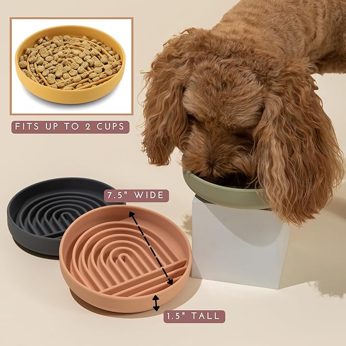 Should We Go? Slow Feeder for Dogs & Puppies, The Slowdown Bowl Silicone Slow Eating, Modern Lick Mat Design, Reduces Gulping, Fits 2 Cups, 7.5” Across x 1.5” Tall, Mealtime Challenge, Medium-Blush