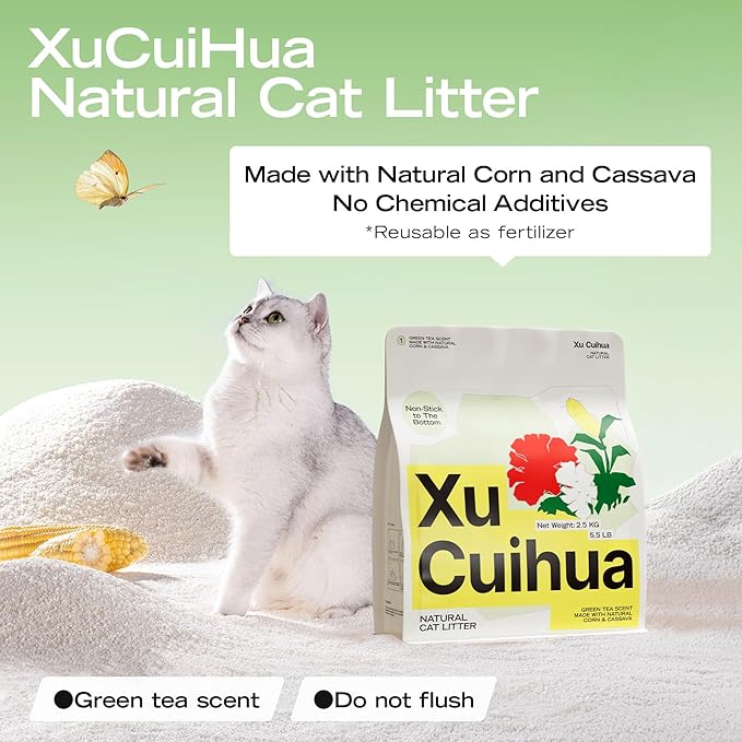 Natural Cat Litter Green Tea Scent, Plant-Based, Strong Clumping Litter, Odor Control, Easy Scooping, Clumps Lift Cleanly, Low Dust, 5.5 LB