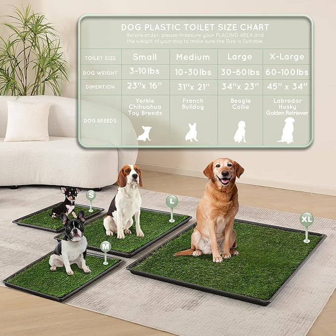 Dog Grass Pad with Tray Medium 31”×21”, Dog Litter Box with Odor Free Artificial Grass Pee Pads for Dogs Potty Tray with Hemmed Edge, Realistic for Indoor Balcony