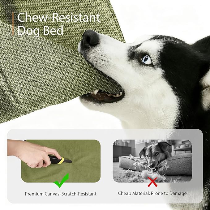 Sytopia 42in Chew Proof Dog Beds for Large Sized Dogs, Waterproof Egg Crate Foam XL Orthopedic Pet Bed with Removable Washable Cover, Non-Slip Bottom, Supports up to 100 lbs for Senior Pet, Green