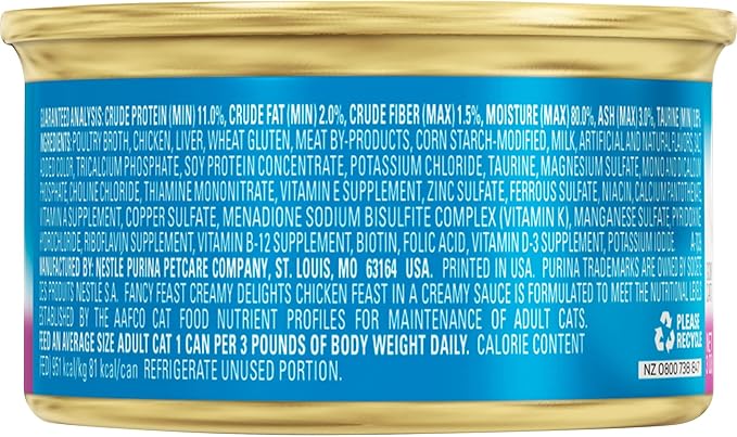 Purina Fancy Feast Creamy Delights Feast with a Touch of Real Milk in a Creamy Sauce Adult Wet Cat Food (3 Ounce (Pack of 12), Chicken Feast Creamy Sauce)
