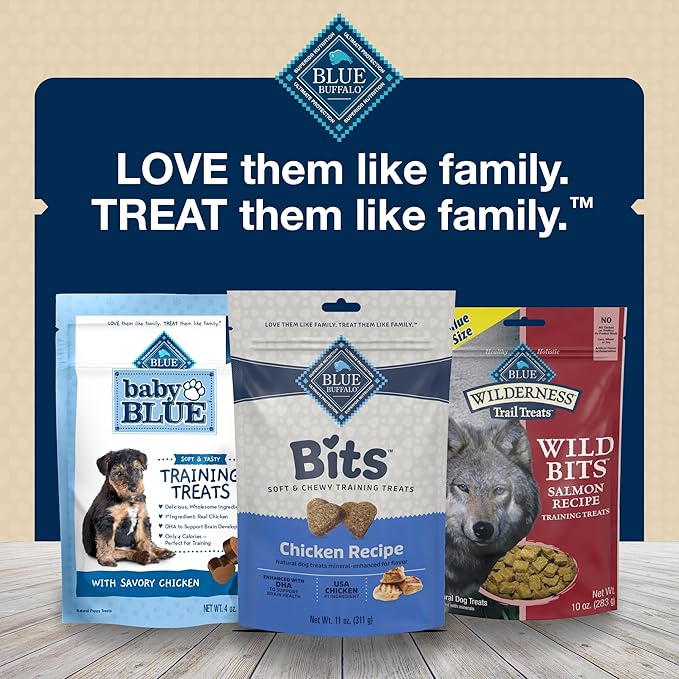 Blue Buffalo Bits Soft Dog Treats for Training, Made with Natural Ingredients & Enhanced with DHA, Beef, Salmon, Turkey, & Chicken 4-oz Variety Pack, 4 ct