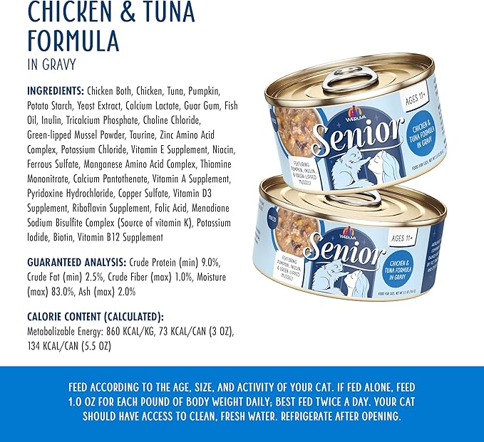 Weruva Senior Cat Food, Chicken and Tuna in Gravy, 3oz Can, Pack of 12