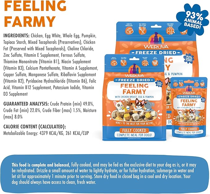 Weruva Dog Freeze Dried, Feeling Farmy with Chicken Breast, Egg & Pumpkin, 5.5oz Bag