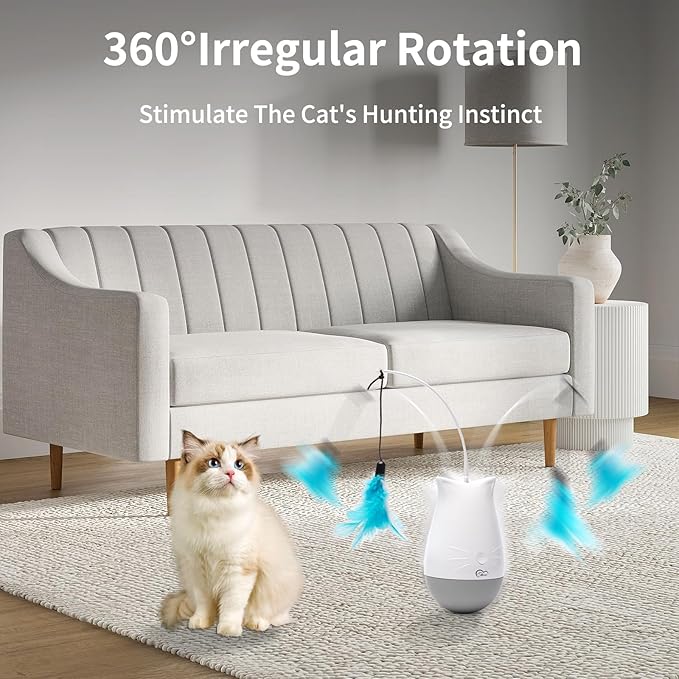 DOEL Interactive Cat Toys for Bored Indoor Adults Cats with 2 Models, Rechargeable Automatic Feather Kitten Toy, Tumbler Design, Electric Exercise Gift, Moving Stimulation to Chase and Hunting