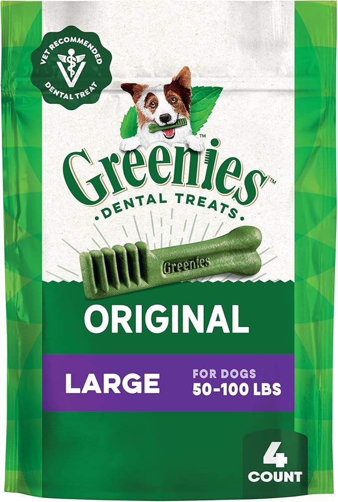 Greenies Veterinarian-Recommended Adult Natural Dental Dog Treats Large Size, Original Flavor, 6 oz. Pack, 4 Count