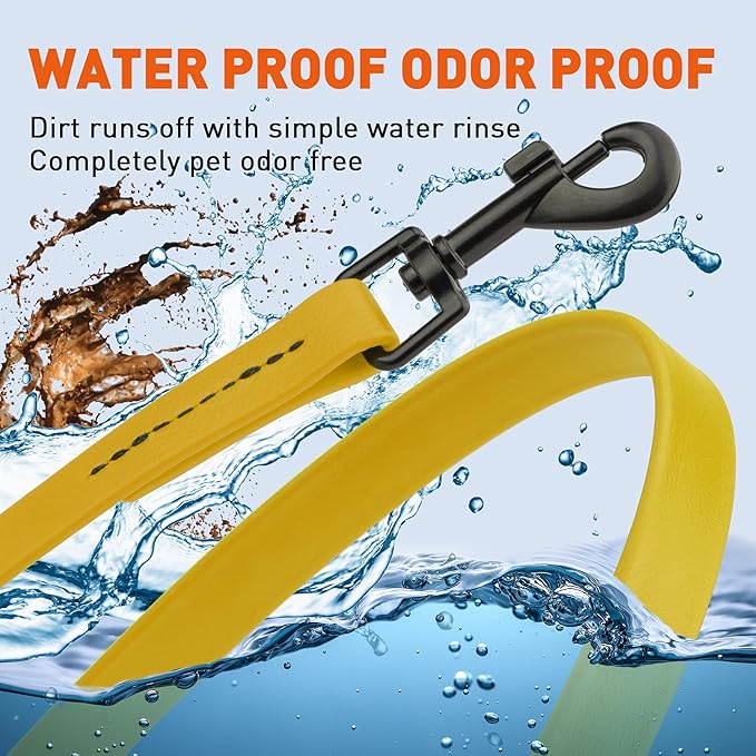 Dogline Biothane Waterproof Dog Leash Strong Coated Nylon Webbing with Black Hardware Odor-Proof Easy to Clean High Performance for Small or Large Dogs Made in USA 4 or 6 ft Lead, Treasure Gold