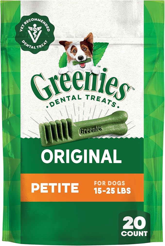 Greenies Veterinarian-Recommended Adult Natural Dental Dog Treats Petite Size, Original Flavor, 12 oz. Pack, 20 Count