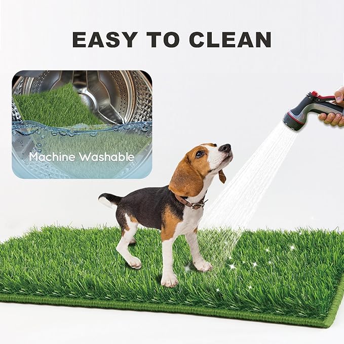 Dog Grass Pad with Tray Extra Large 45”×34”, Dog Litter Box with Odor Free Artificial Grass Pee Pads for Dogs Potty Tray with Hemmed Edge, Realistic for Indoor Balcony