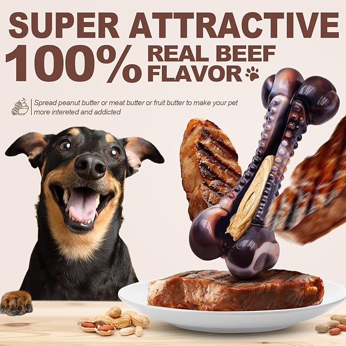 Dog Chew Toys for Aggressive Chewers, 2Pack Indestructible Nylon Tough Large Dog Toys for Small Medium Dog, Durable Interactive Dog Bone Chew Toy to Keep Them Busy, Real Beef&Bacon Flavor