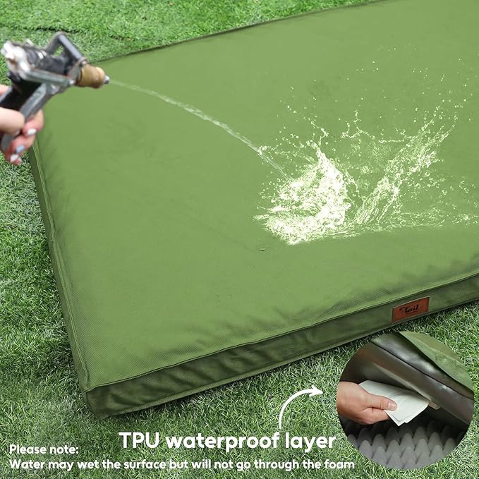 Outdoor Extra Large Dog Bed, Jumbo Waterproof Dog Bed for Large Dogs, Orthopedic Egg Crate Foam Pet Mat with Removable Oxford Cooling Cover, Light Green